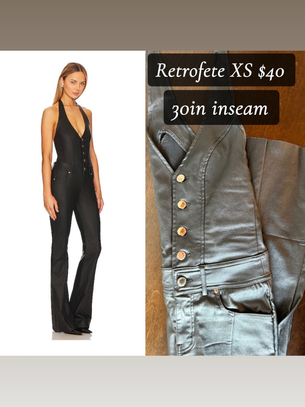 Retrofete Black Halter Boot-Cut Jumpsuit